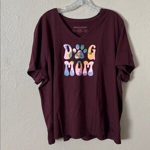 Life Is Good Maroon Dog Mom Crusher Tee Women’s XXXL Paw Print Maroon VNeck